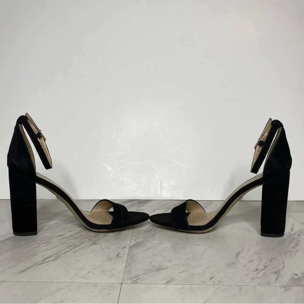 Sam Edelman Yaro Block Heel Black Suede Sandal 9 1/2
